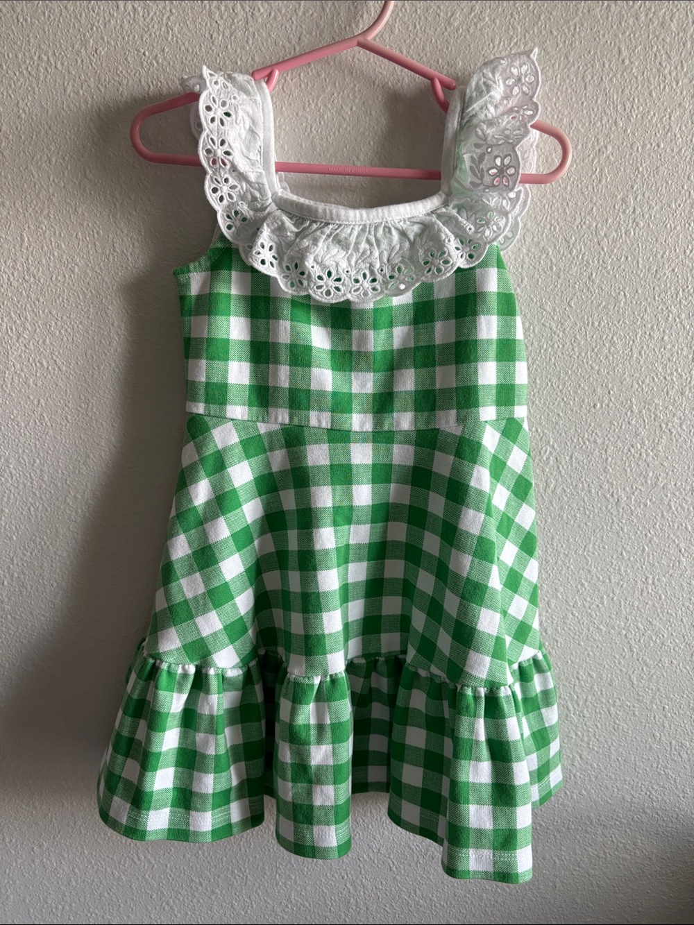 Toddler Girl’s Janie and Jack Gingham Eyelet Ruffle Dress, 3